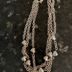 Tiffany & Co sterling silver three strand heart necklace. Box included.
